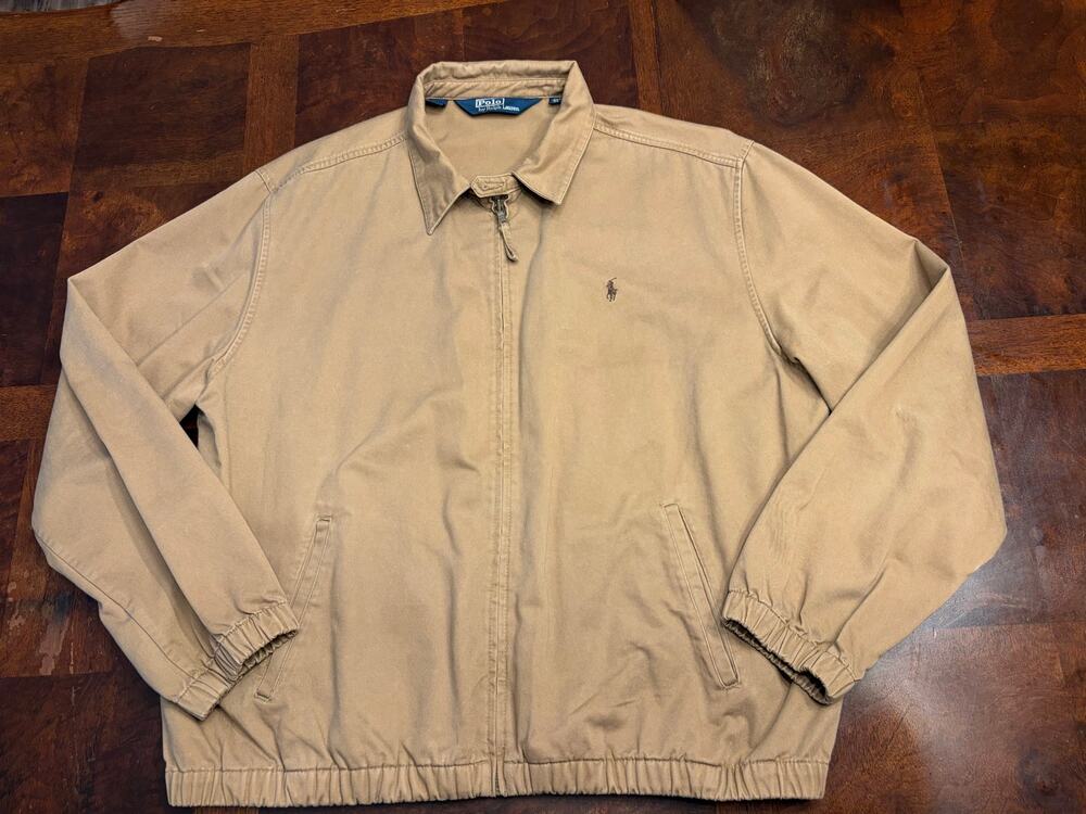 Polo by Ralph Lauren Mens XL Tan Cotton Harrington Jacket Full Zip